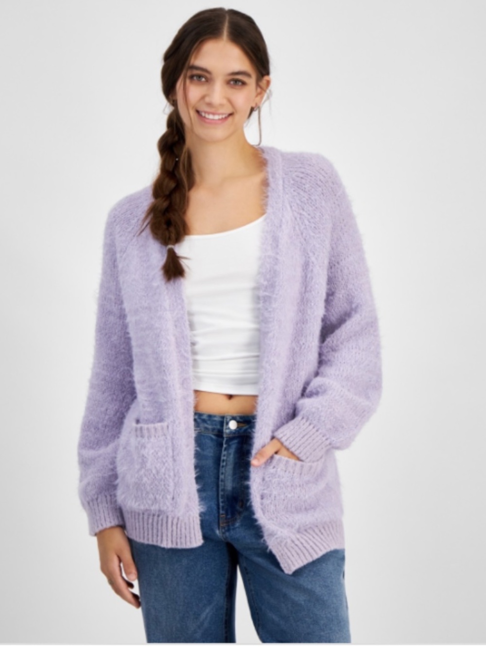 Freshman Juniors' Fuzzy Eyelash Open-Front Cardigan Sweater - SIZE  S NWT